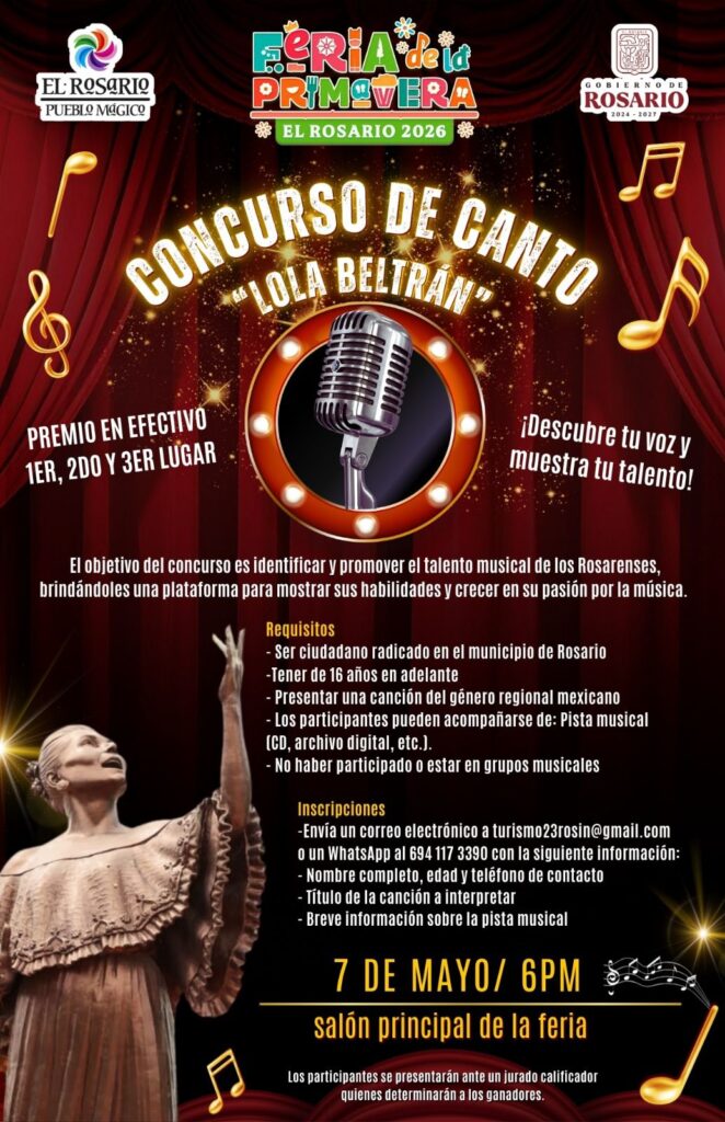 Este certamen tiene como objetivo identificar, impulsar y promover el talento local, brindando espacios de expresión artística para las y los rosarenses apasionados por la música regional mexicana.